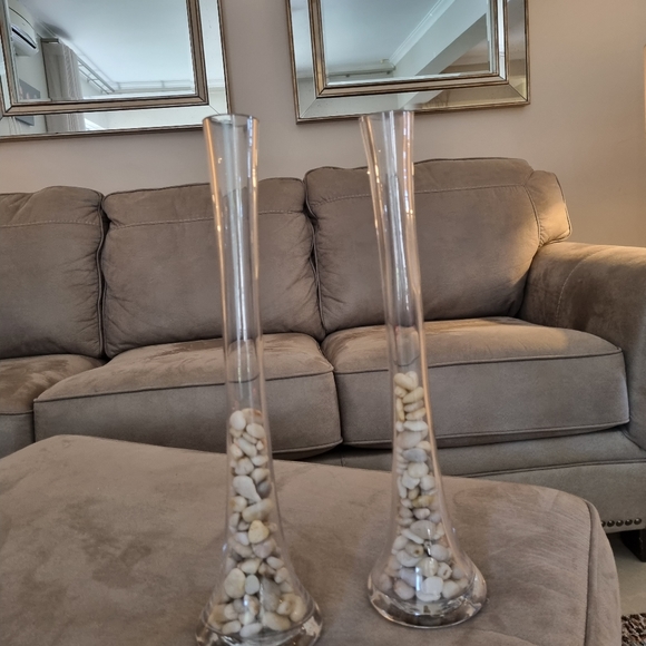2x Glass Clear Tall Vase Stone Holders Decor - Picture 6 of 6